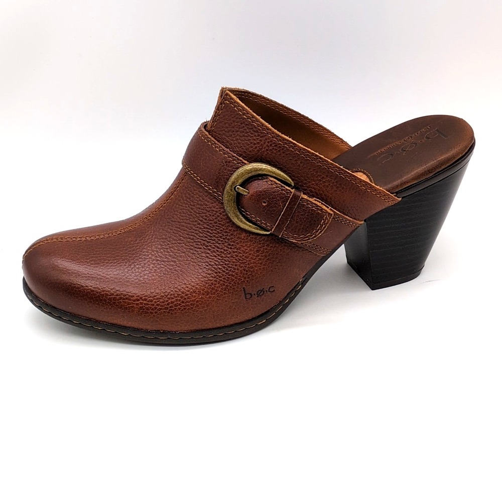 b.o.c. Shoes Womens Brown‎ 9 Leather Mule Pumps Buckle Strap Cuban Heel Western